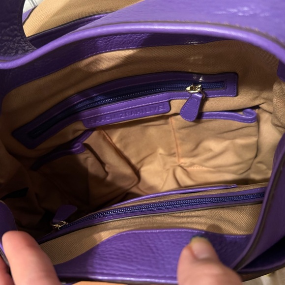 NEW Isaac Mizrahi Purple Genuine Leather Dual Strap Shoulder Bag